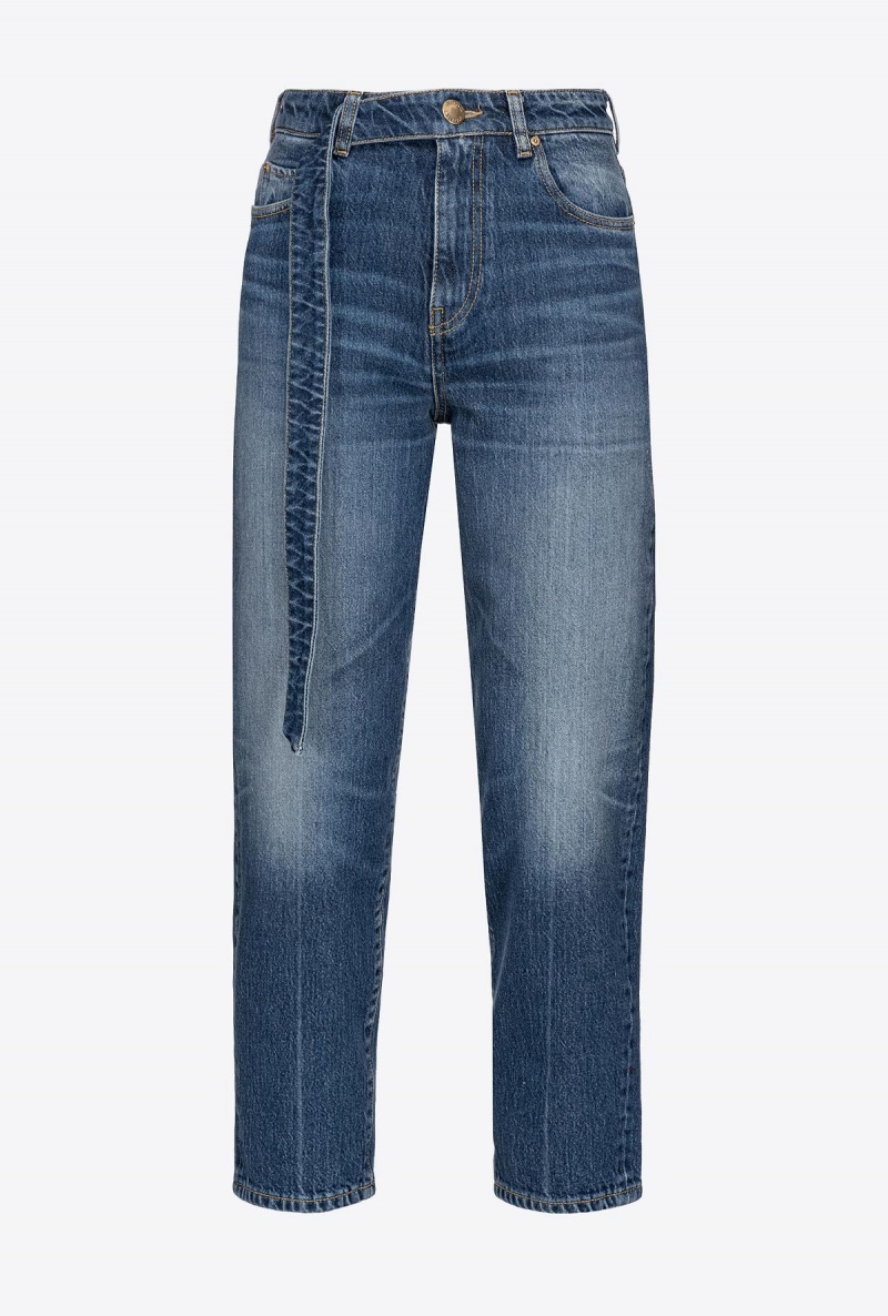 MEDIUM DARK VINTAGE WASH Pinko Vintage denim mom jeans with sash | MYQCS72237