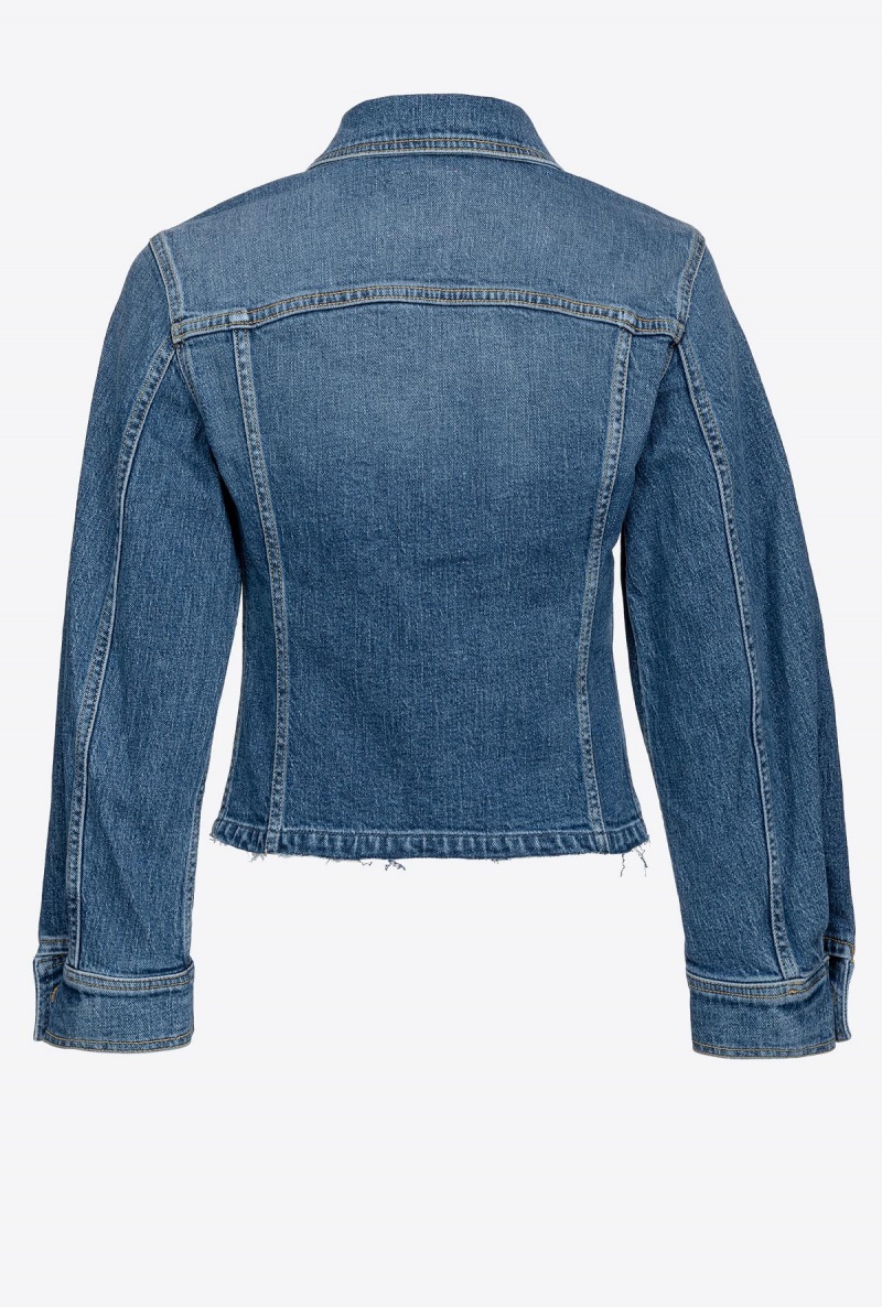 MEDIUM LIGHT WASH Pinko Denim jacket with rhinestone logo | MYQAV67095
