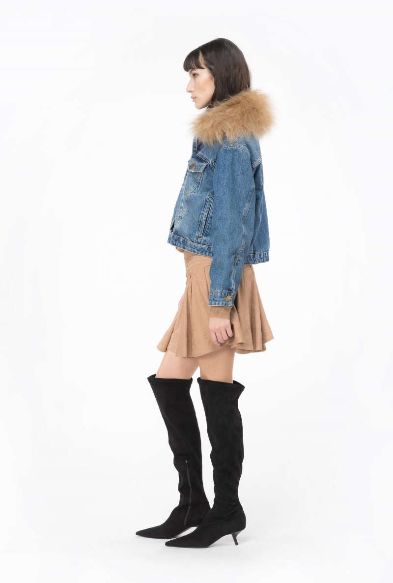 MEDIUM VINTAGE WASH Pinko Denim jacket with faux fur | MYZDE68211