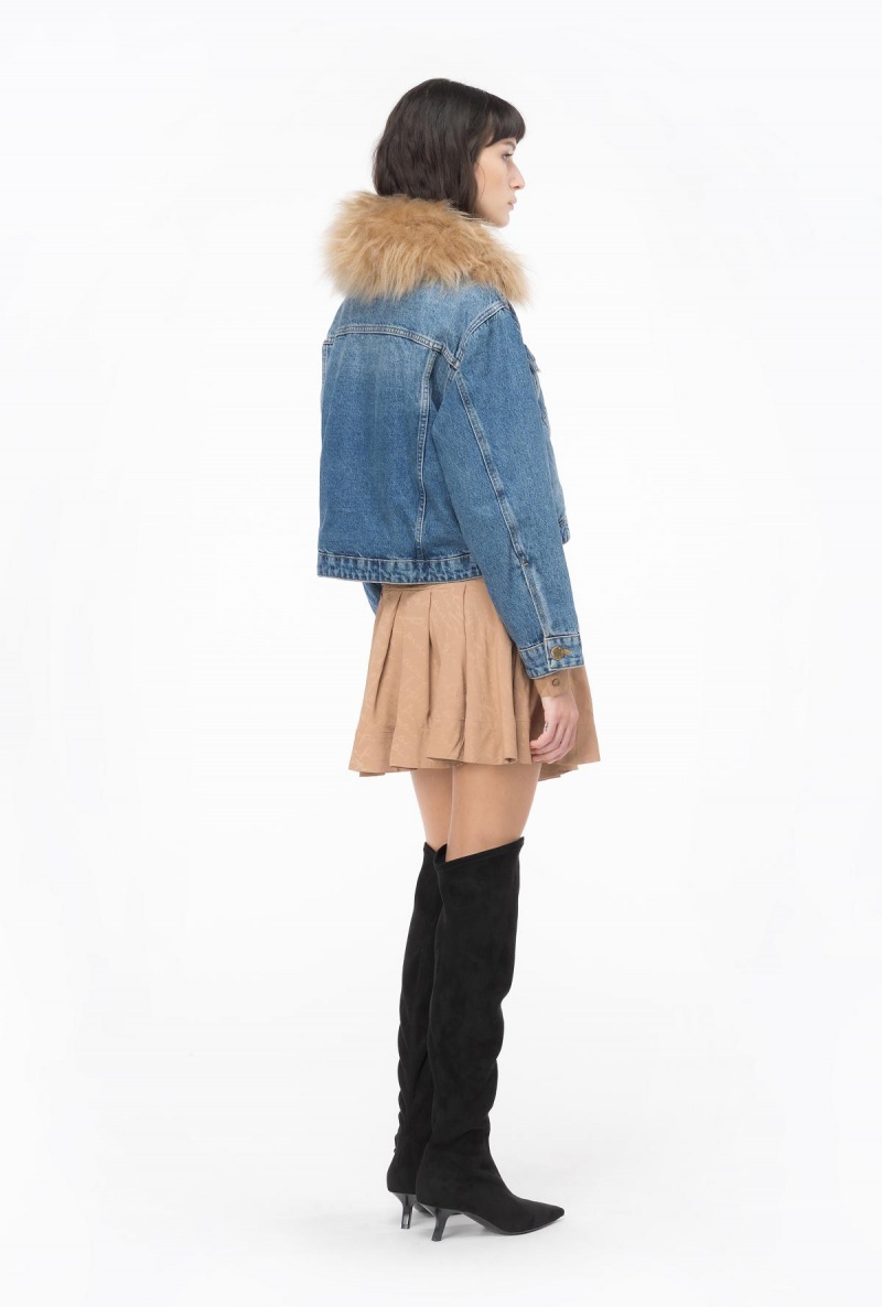 MEDIUM VINTAGE WASH Pinko Denim jacket with faux fur | MYZDE68211