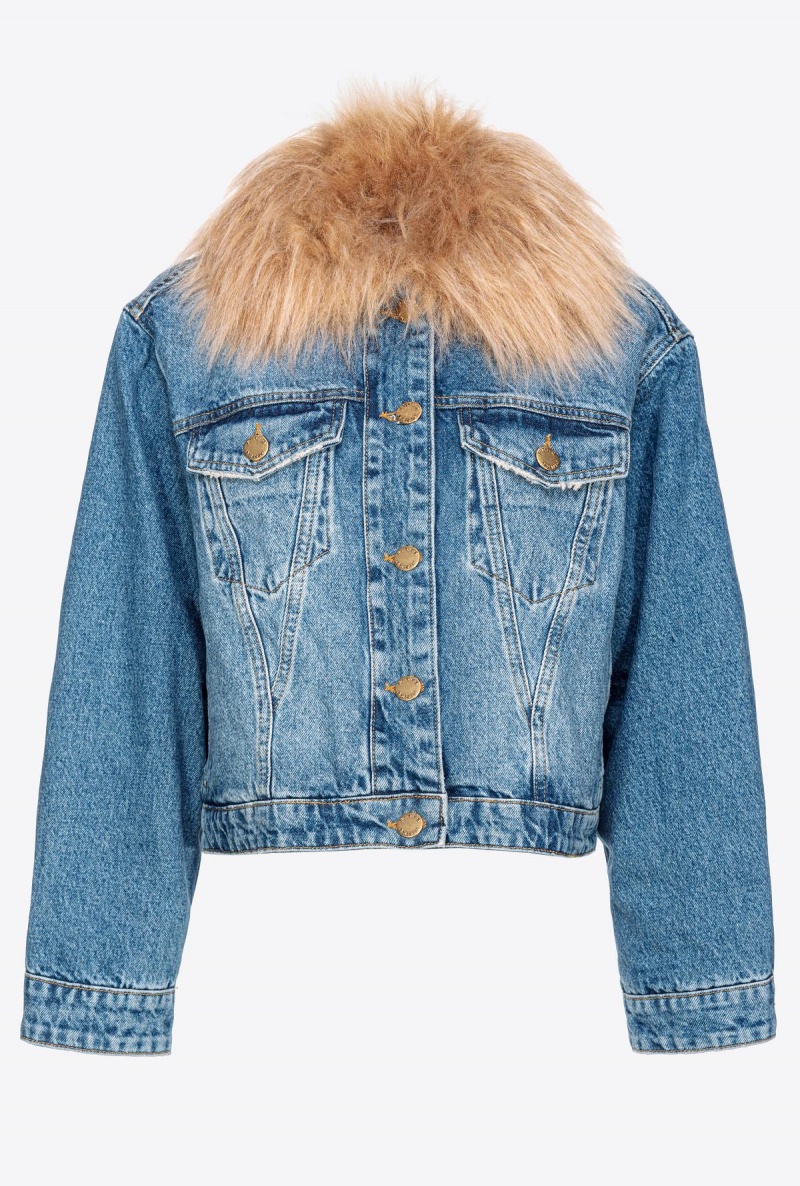 MEDIUM VINTAGE WASH Pinko Denim jacket with faux fur | MYZDE68211