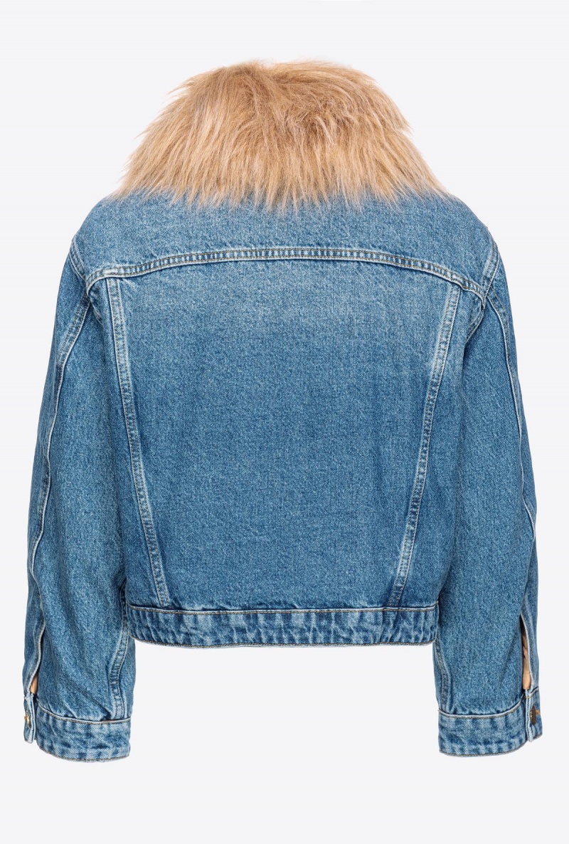 MEDIUM VINTAGE WASH Pinko Denim jacket with faux fur | MYZDE68211