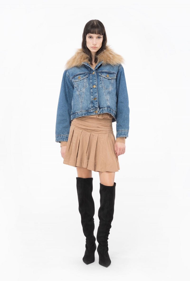 MEDIUM VINTAGE WASH Pinko Denim jacket with faux fur | MYZDE68211