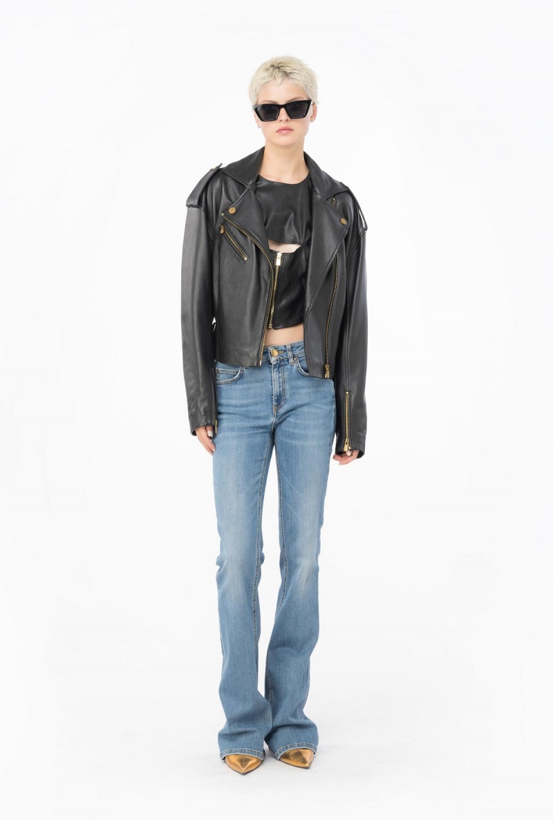 MID WASH Pinko Flared blue stretch denim jeans with Love Birds embroidery | LMYTR87025