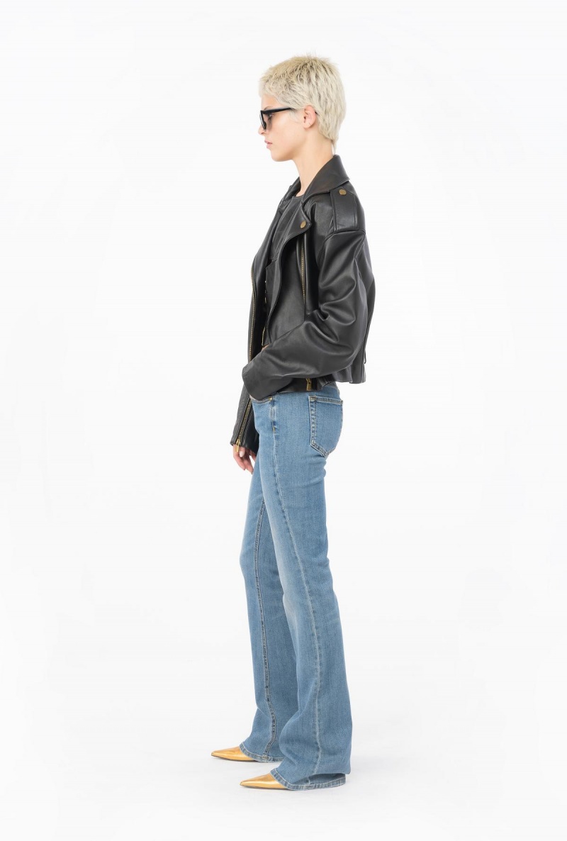 MID WASH Pinko Flared blue stretch denim jeans with Love Birds embroidery | LMYTR87025