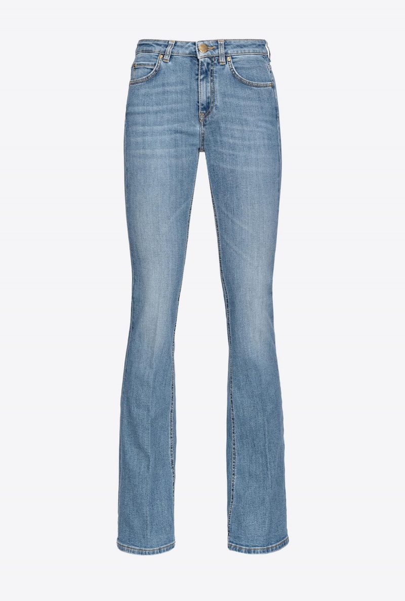 MID WASH Pinko Flared blue stretch denim jeans with Love Birds embroidery | LMYTR87025