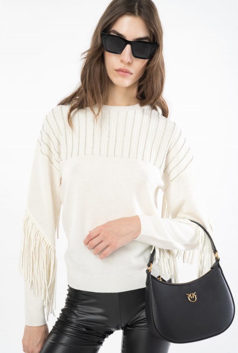MILK WHITE Pinko Rhinestone-fringe pullover | MYNEJ37430