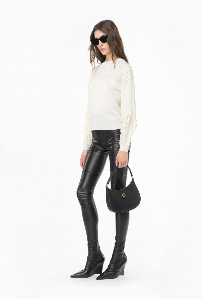 MILK WHITE Pinko Rhinestone-fringe pullover | MYNEJ37430