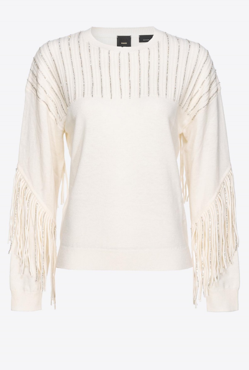 MILK WHITE Pinko Rhinestone-fringe pullover | MYNEJ37430