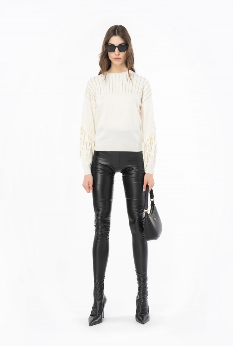 MILK WHITE Pinko Rhinestone-fringe pullover | MYNEJ37430