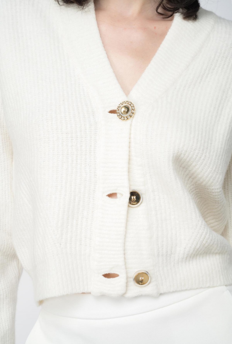 MILK WHITE Pinko Ribbed wool cardigan | MYNZX55264