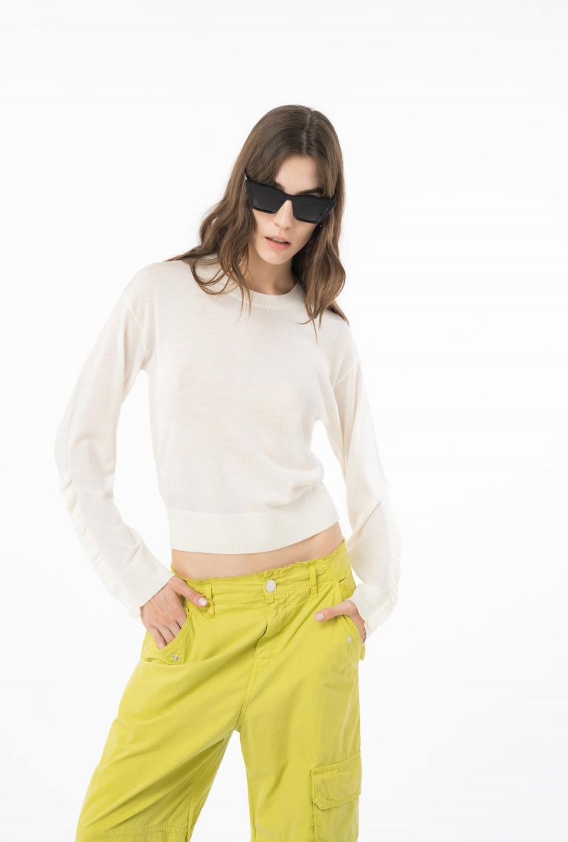 MILK WHITE Pinko Wool pullover with ruching | LMYTR99571