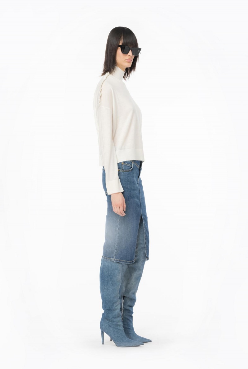 MILK WHITE Pinko Wool turtleneck with ruching | LMYTR42430