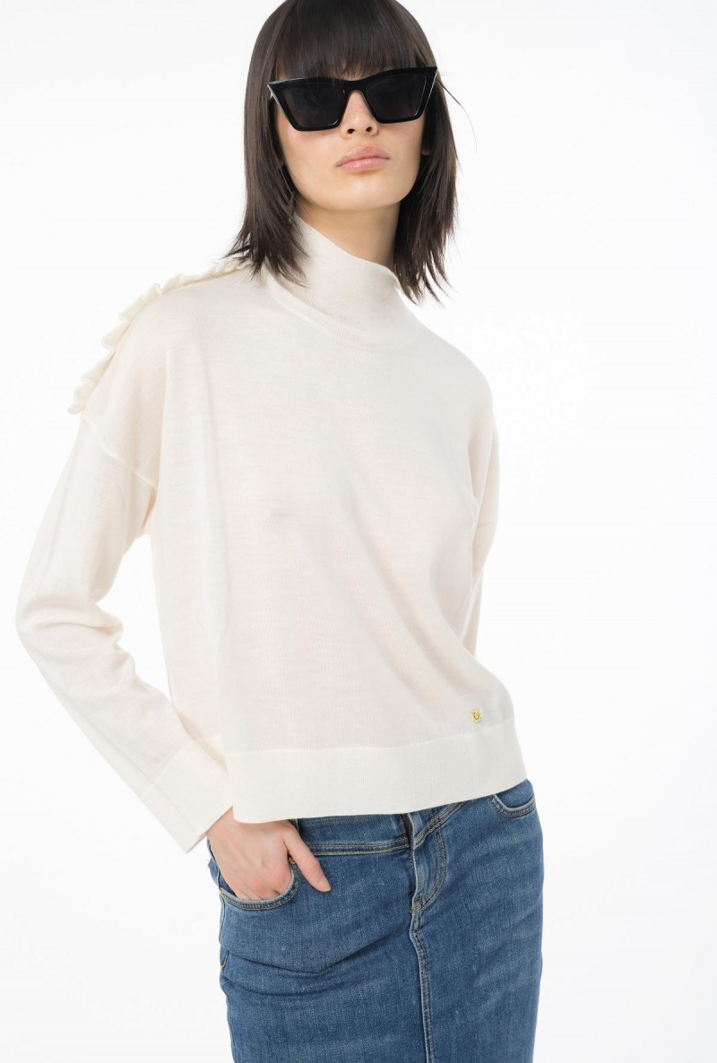 MILK WHITE Pinko Wool turtleneck with ruching | LMYTR42430
