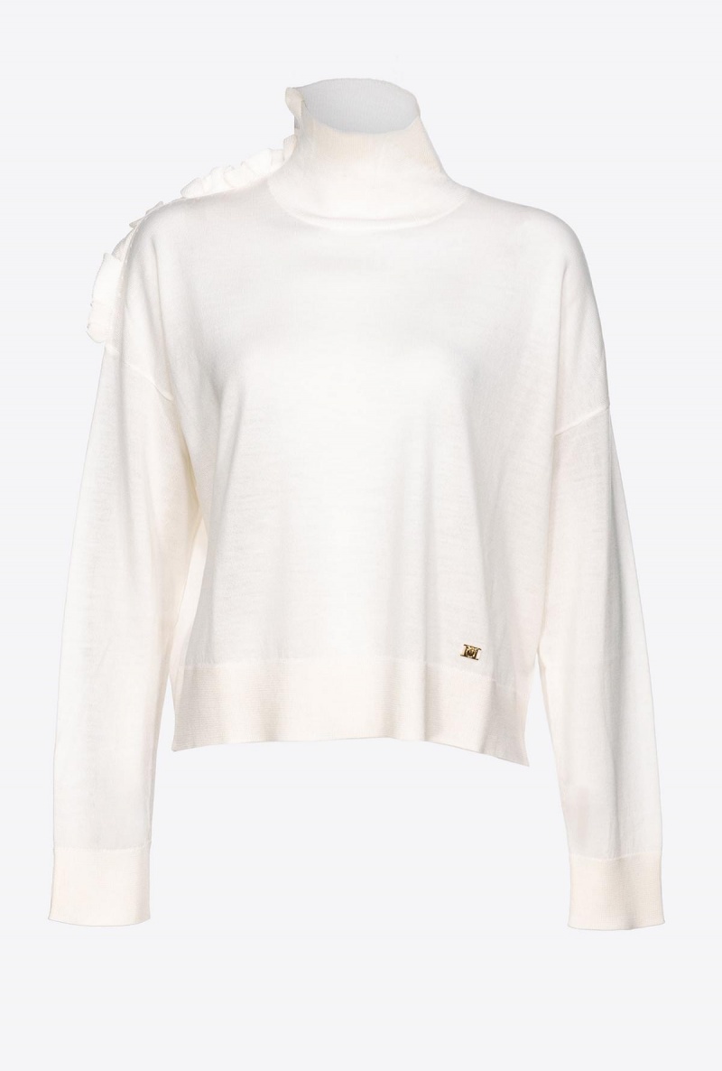 MILK WHITE Pinko Wool turtleneck with ruching | LMYTR42430