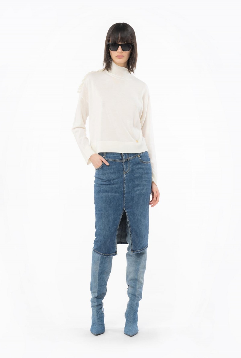 MILK WHITE Pinko Wool turtleneck with ruching | LMYTR42430