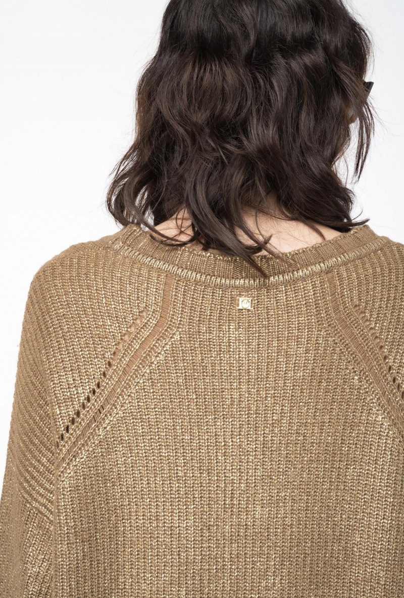 MOCHA/GOLD Pinko Metallic knit dress | DMYKV15752