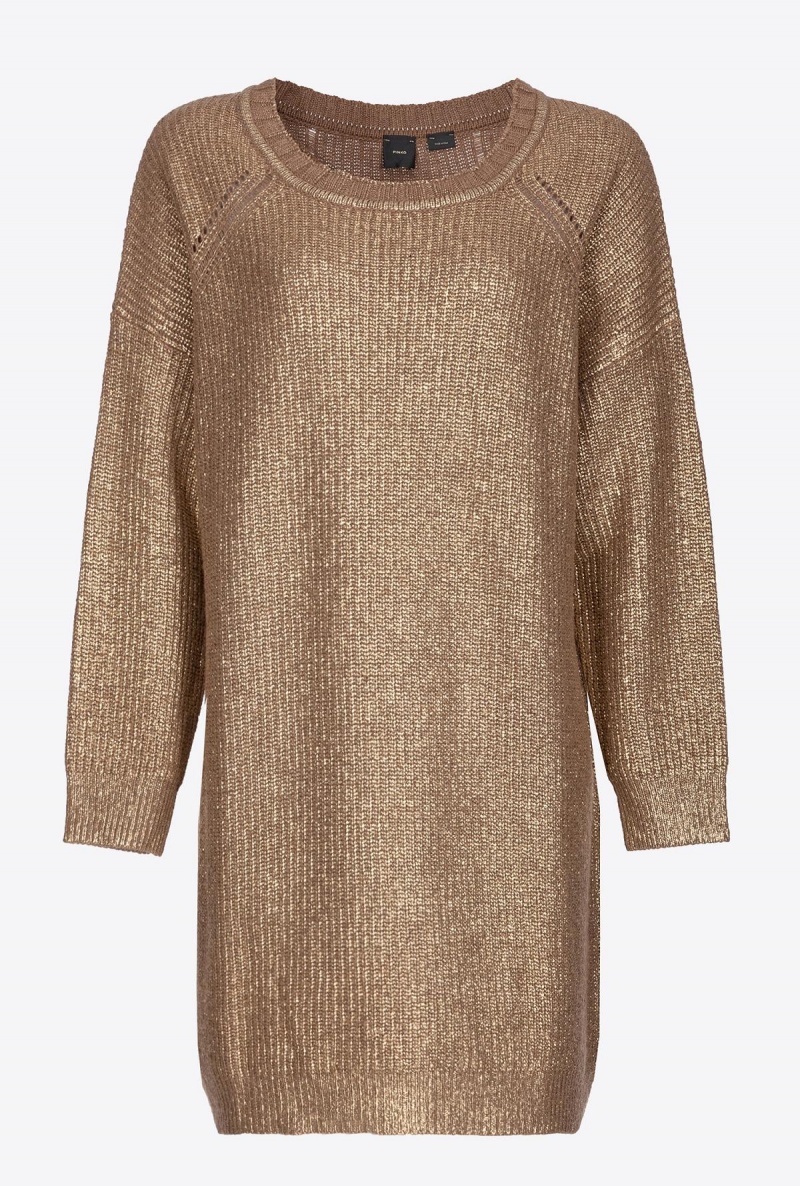 MOCHA/GOLD Pinko Metallic knit dress | DMYKV15752