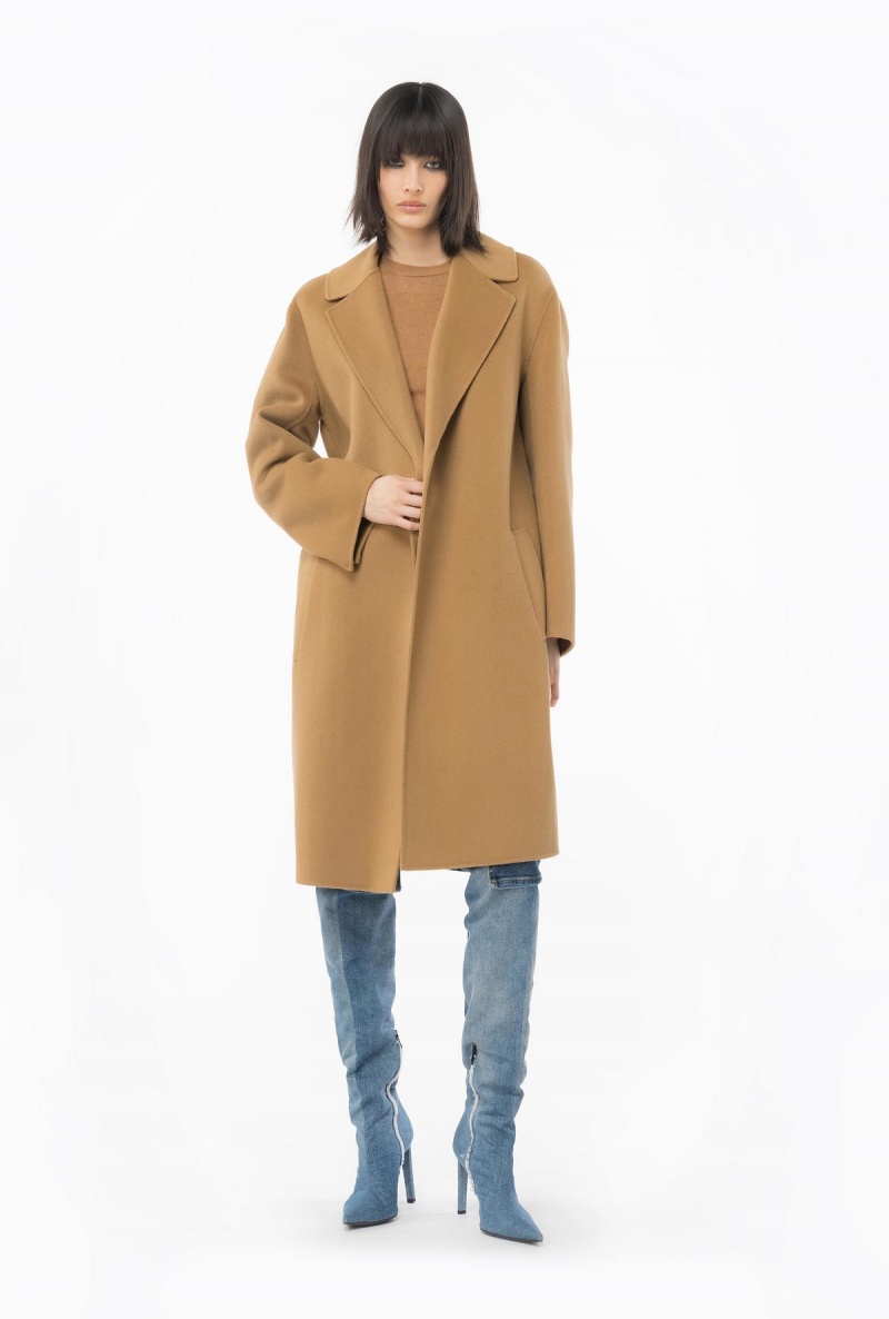 MOCHA CAMEL Pinko Belted cloth coat | EMYVG79830