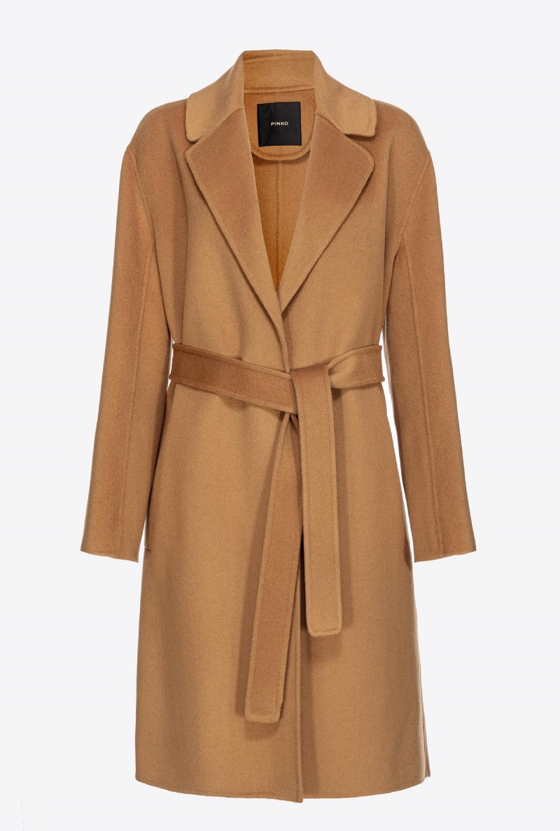 MOCHA CAMEL Pinko Belted cloth coat | EMYVG79830