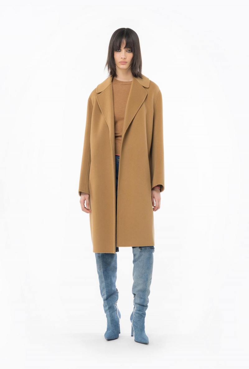 MOCHA CAMEL Pinko Belted cloth coat | EMYVG79830
