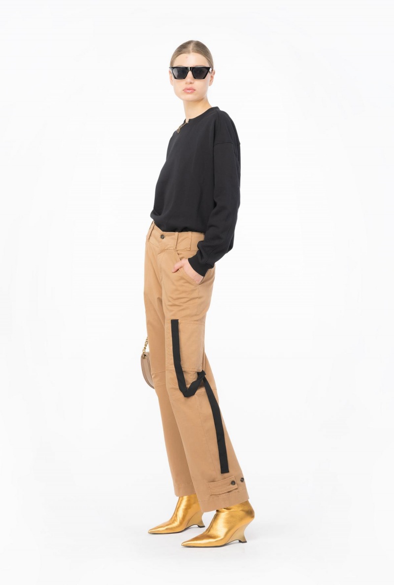 MOCHA CAMEL Pinko Cargo trousers with ribbon | MYCIF80794