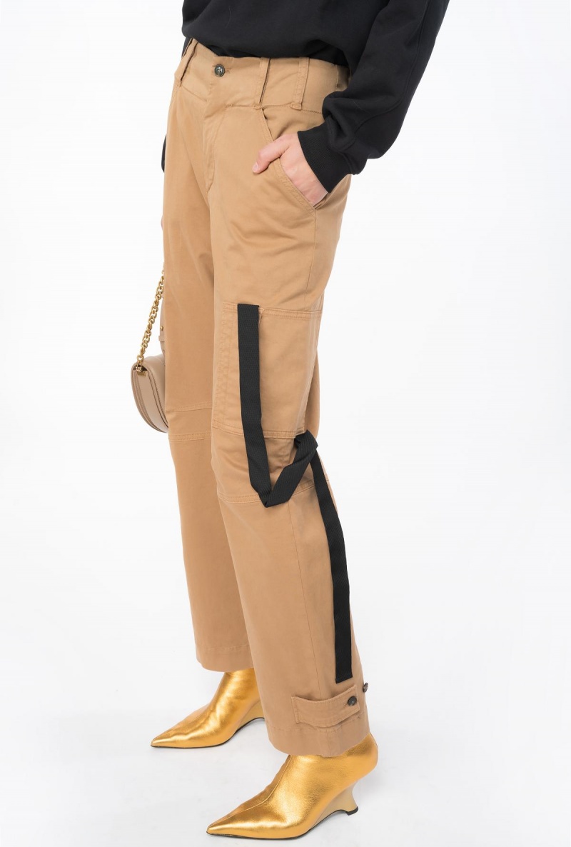 MOCHA CAMEL Pinko Cargo trousers with ribbon | MYCIF80794