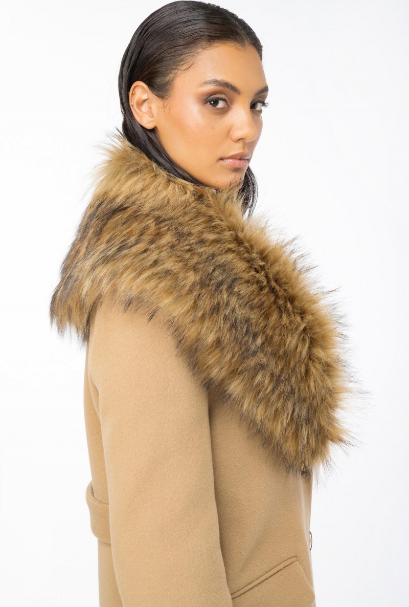 MOCHA CAMEL Pinko Coat with faux fur collar | MMYHR51604
