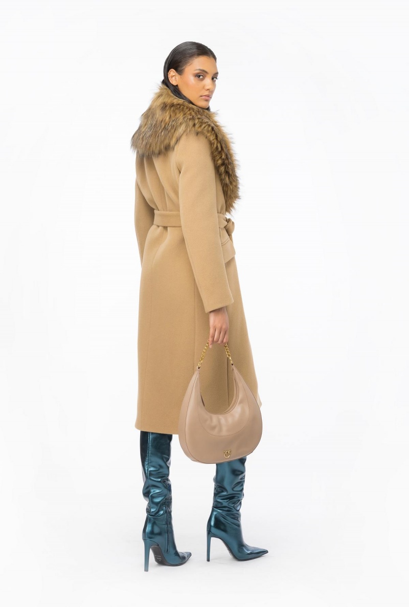 MOCHA CAMEL Pinko Coat with faux fur collar | MMYHR51604
