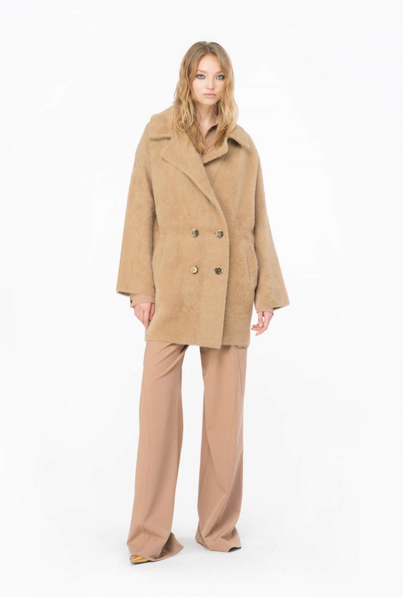 MOCHA CAMEL Pinko Faux fur cocoon coat | MYXBR50934