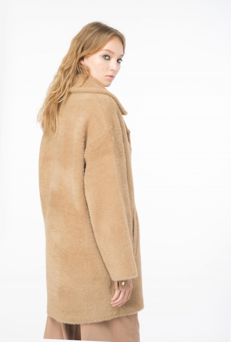 MOCHA CAMEL Pinko Faux fur cocoon coat | MYXBR50934