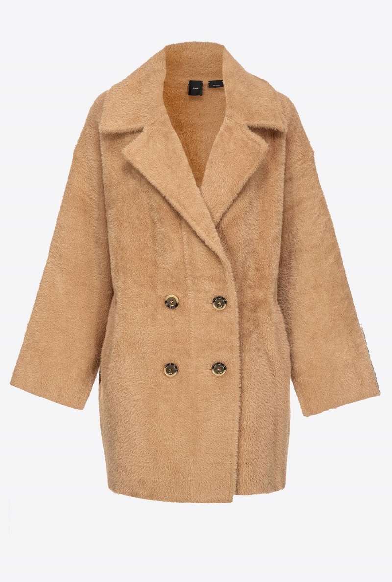 MOCHA CAMEL Pinko Faux fur cocoon coat | MYXBR50934