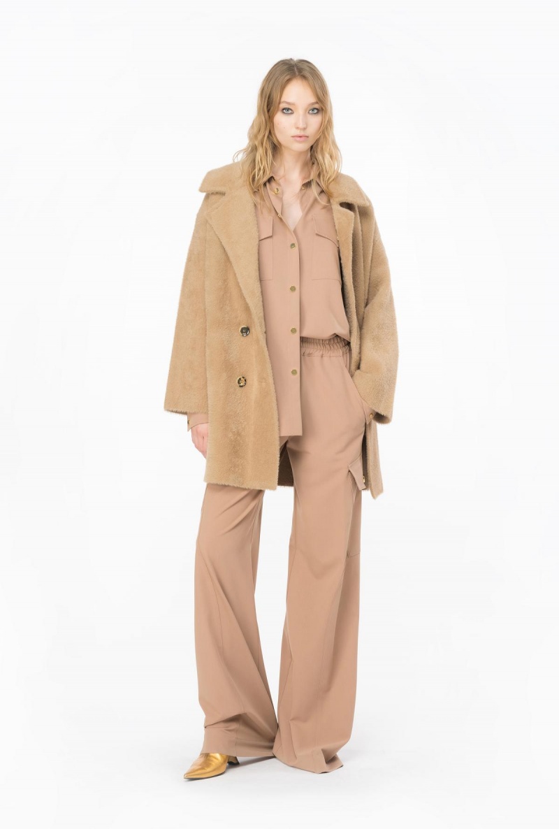 MOCHA CAMEL Pinko Faux fur cocoon coat | MYXBR50934