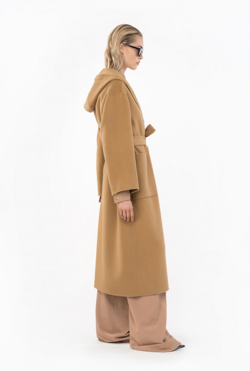 MOCHA CAMEL Pinko Long cloth coat with hood | ZMYMJ56812