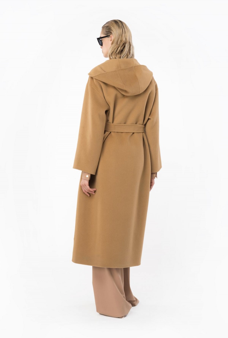 MOCHA CAMEL Pinko Long cloth coat with hood | ZMYMJ56812