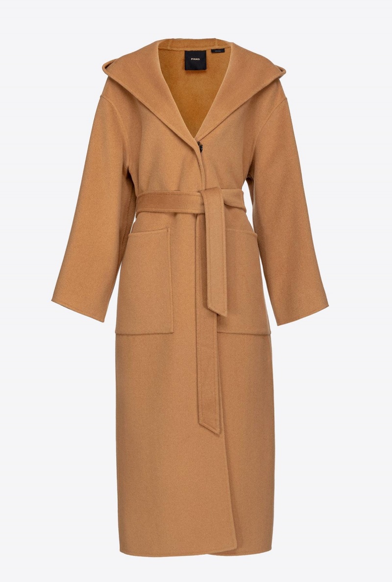 MOCHA CAMEL Pinko Long cloth coat with hood | ZMYMJ56812