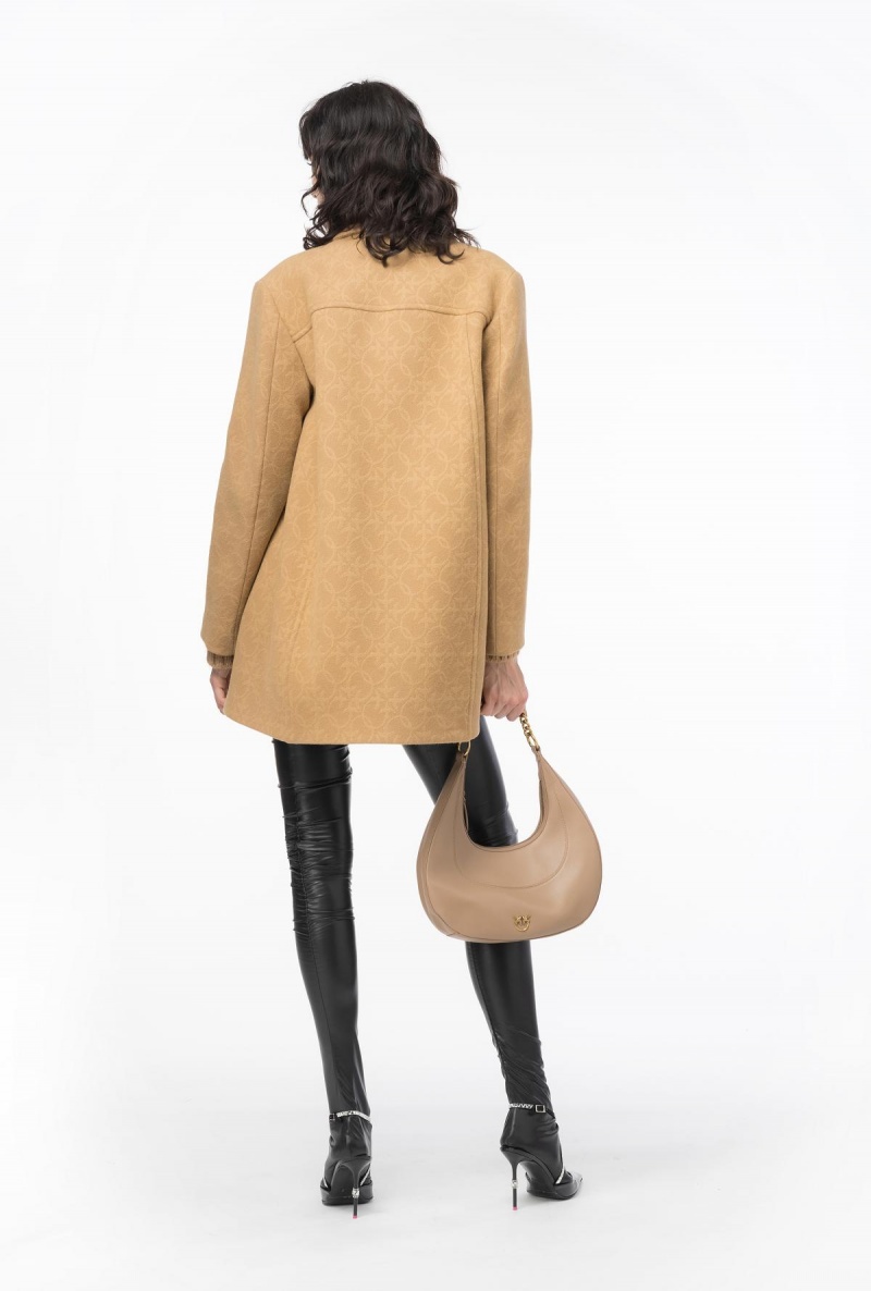 MOCHA CAMEL Pinko Monogrammed jacquard pea coat | MYNEJ96106