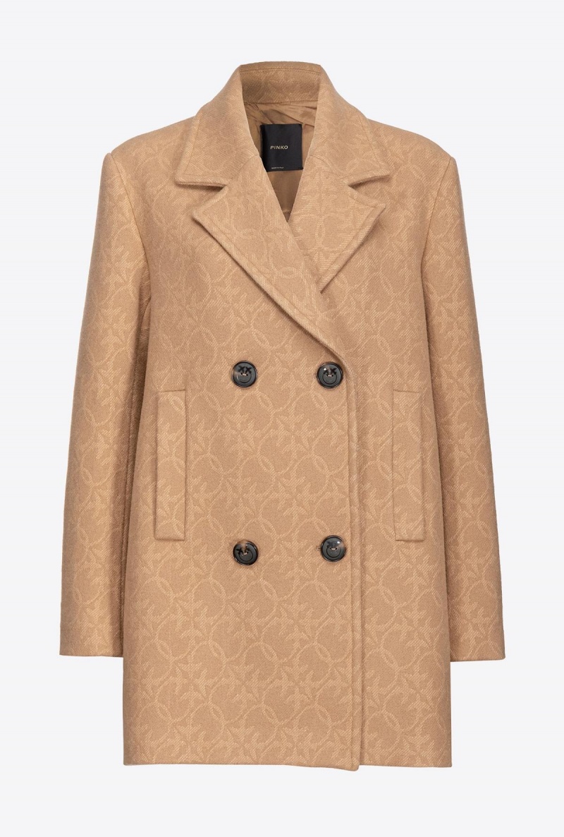 MOCHA CAMEL Pinko Monogrammed jacquard pea coat | MYNEJ96106