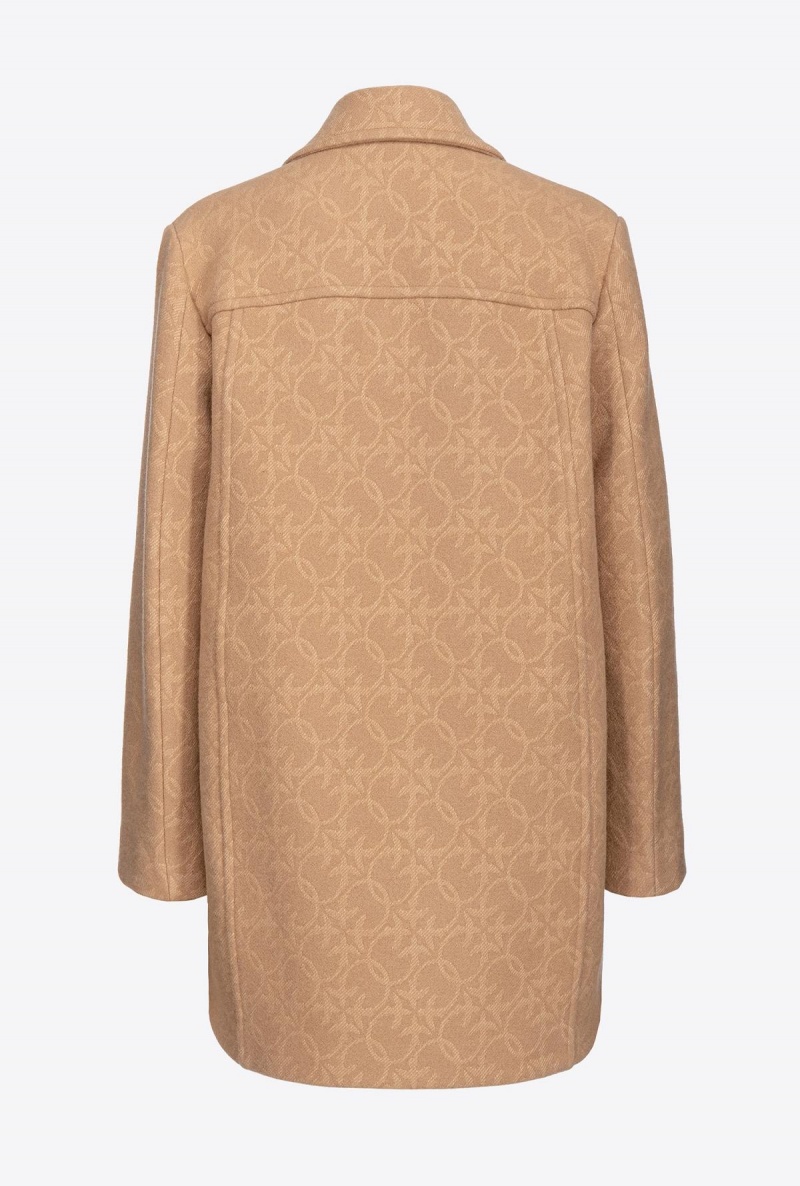 MOCHA CAMEL Pinko Monogrammed jacquard pea coat | MYNEJ96106