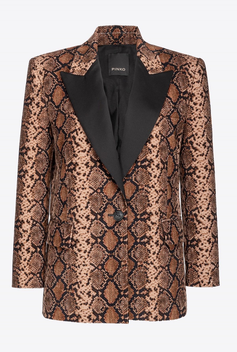 MULTICOLOUR: BLACK/BEIGE Pinko Snake velvet and satin blazer | MYNZX47540