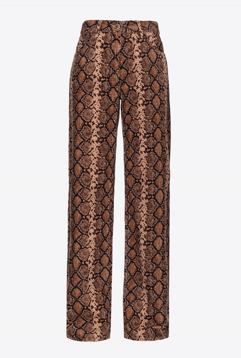MULTICOLOUR: BLACK/BEIGE Pinko Wide-leg velvet trousers with snake print | GMYEC98631