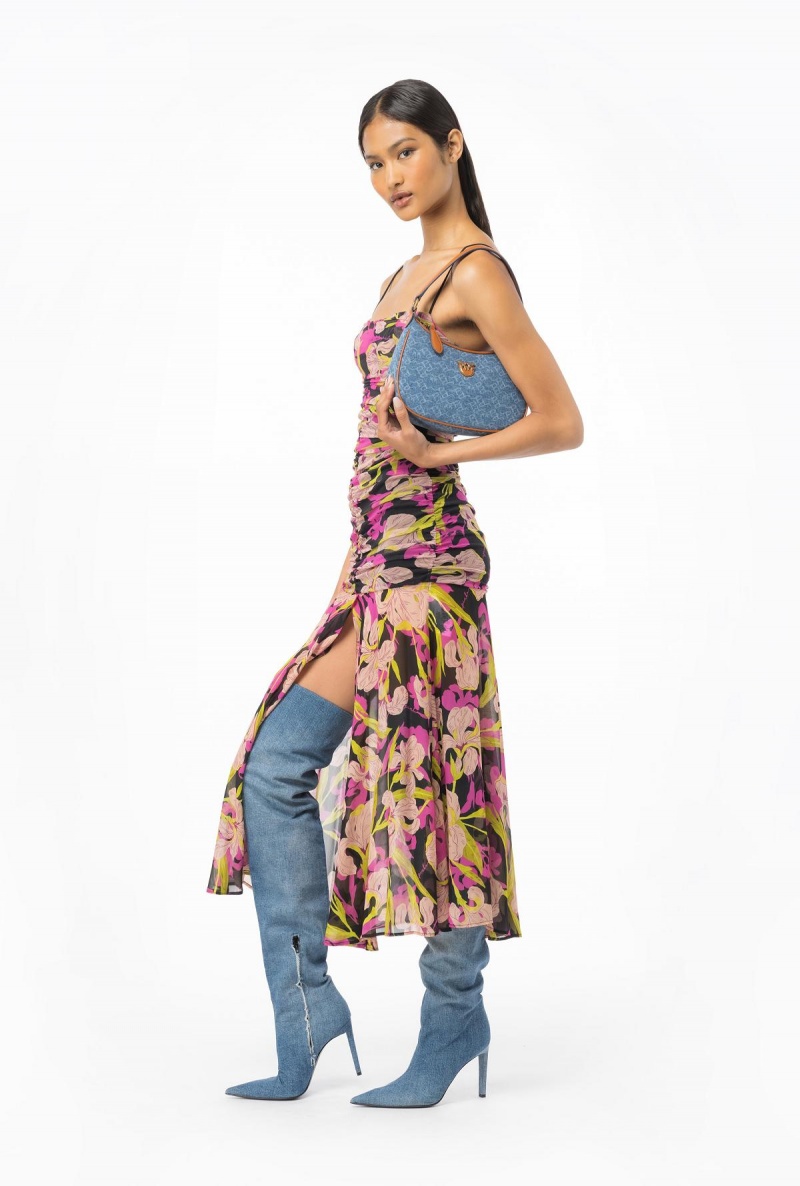 MULTICOLOUR - BLACK/FUCHSIA Pinko Iris-print calf-length dress | DMYVO49132