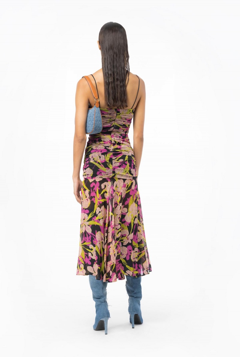 MULTICOLOUR - BLACK/FUCHSIA Pinko Iris-print calf-length dress | DMYVO49132