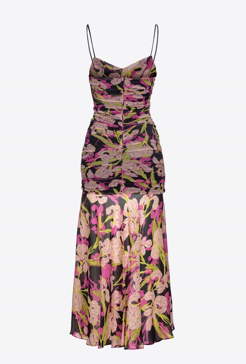 MULTICOLOUR - BLACK/FUCHSIA Pinko Iris-print calf-length dress | DMYVO49132