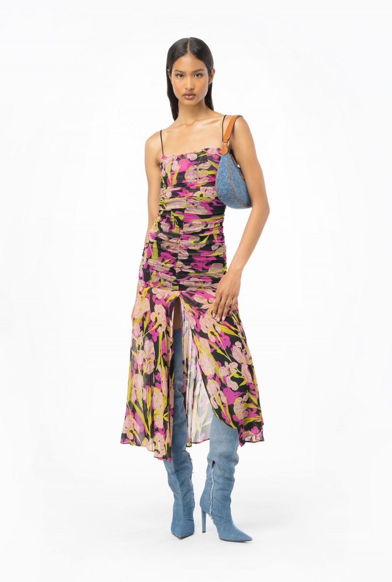 MULTICOLOUR - BLACK/FUCHSIA Pinko Iris-print calf-length dress | DMYVO49132