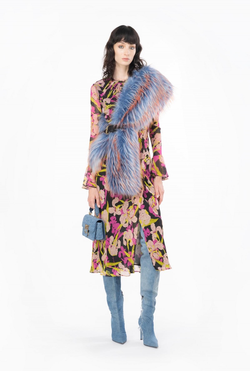 MULTICOLOUR - BLACK/FUCHSIA Pinko Iris-print open-back dress | MYDYB34050