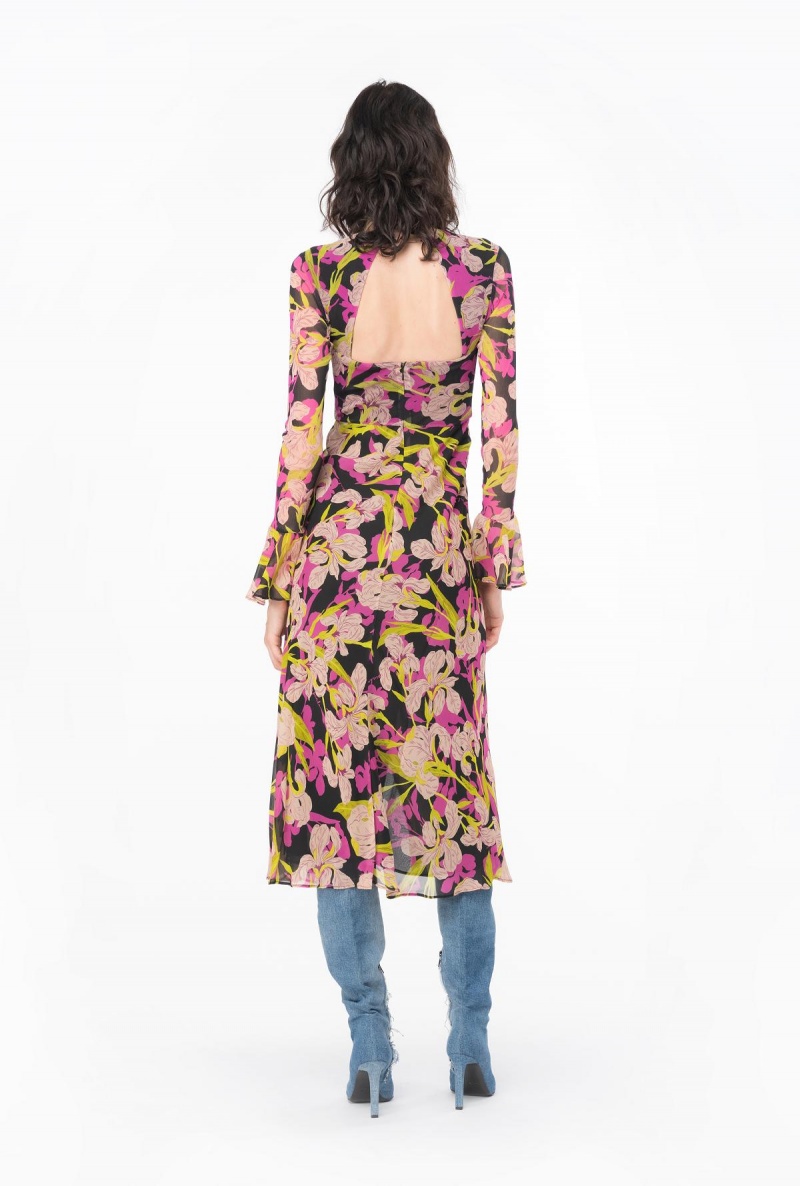 MULTICOLOUR - BLACK/FUCHSIA Pinko Iris-print open-back dress | MYDYB34050