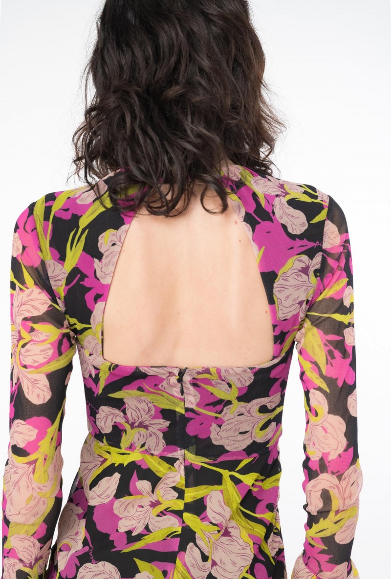 MULTICOLOUR - BLACK/FUCHSIA Pinko Iris-print open-back dress | MYDYB34050