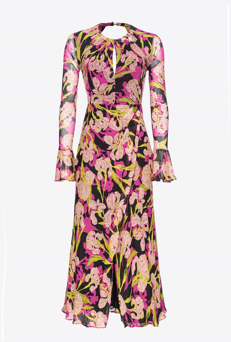 MULTICOLOUR - BLACK/FUCHSIA Pinko Iris-print open-back dress | MYDYB34050