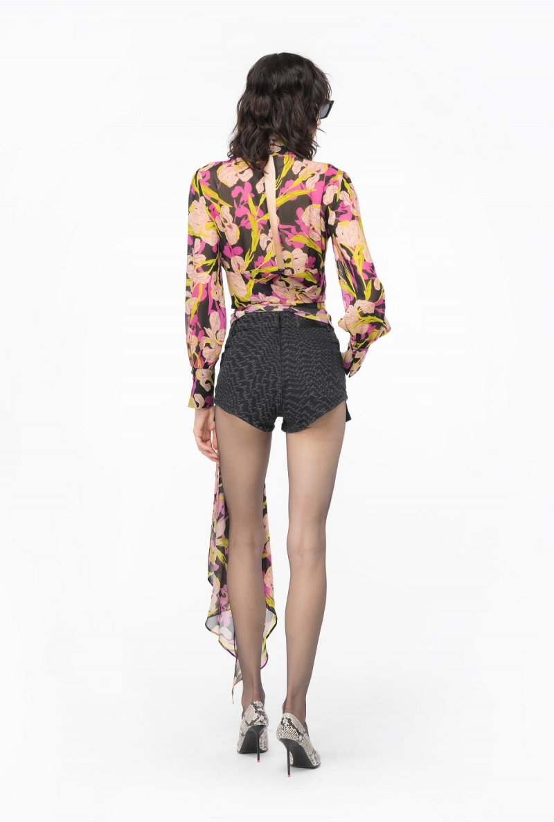 MULTICOLOUR - BLACK/FUCHSIA Pinko Iris-print blouse with cut-out | AMYWC50405